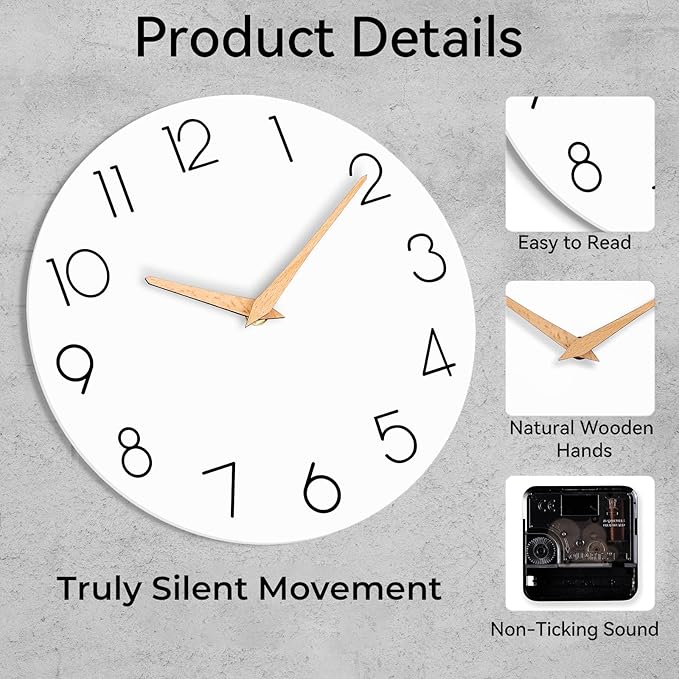 cicininc Wall Clock, 10 Inch Wooden Silent Non-Ticking, Decorative Battery - Image 5