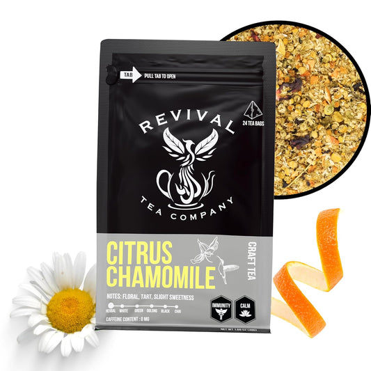 Revival Tea Company Citrus Chamomile Tea - Herbal Tea Blend of Chamomile Flowers and Orange Peel - Caffeine Free - Loose Leaf 3 Ounces