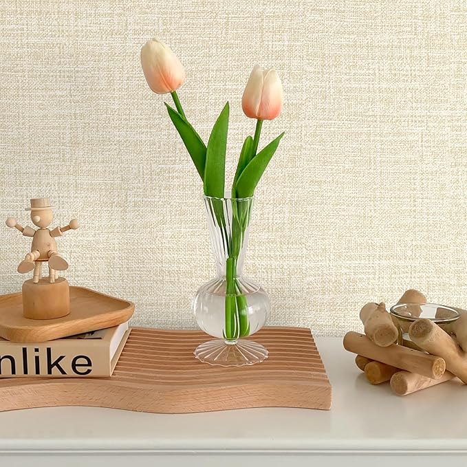 Beige Grasscloth Peel and Stick Wallpaper 17.3"x480" Faux Linen Textured - Image 3