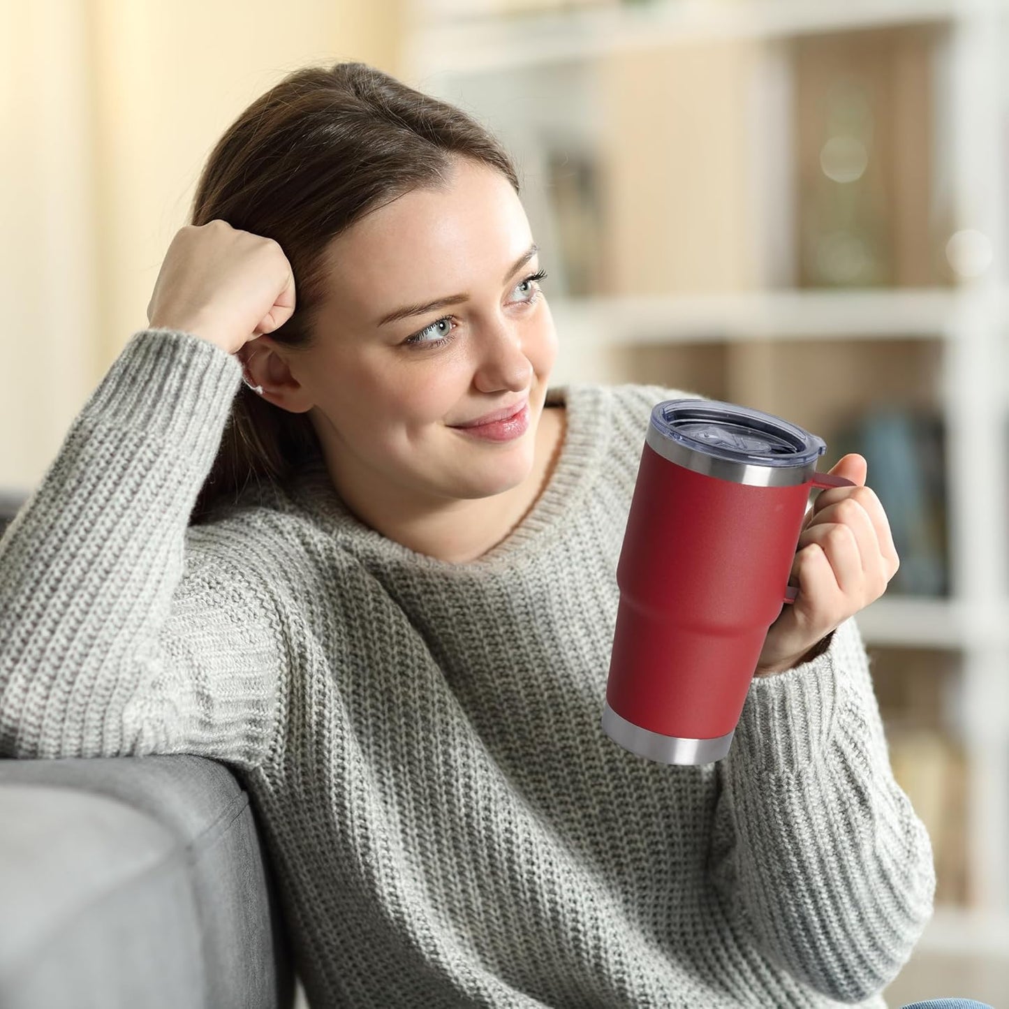 HASLE OUTFITTERS 20oz Tumbler with Lid, Stainless Steel Tumbler with Handle, Metal Insulated Travel Coffee Mug with Handle, Double Wall Vacuum Spill Proof Tumbler Cup, Red 1 Pack