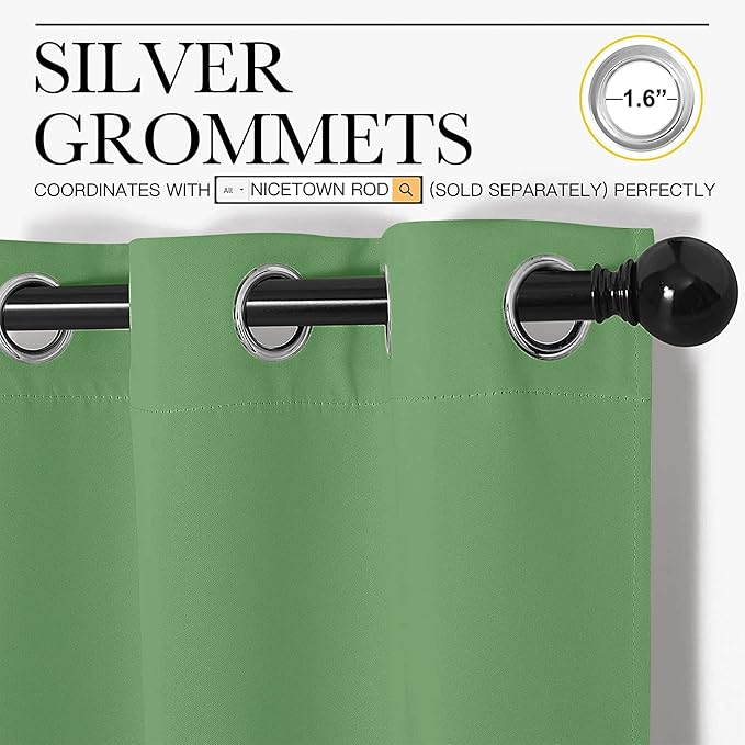 NICETOWN Froest Green Blackout Curtains 45 inches Length - Image 2