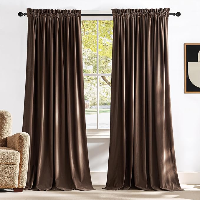 NICETOWN Brown Velvet Curtains, Thermal Insulated Sound Reducing Heavy Matt - Image 2