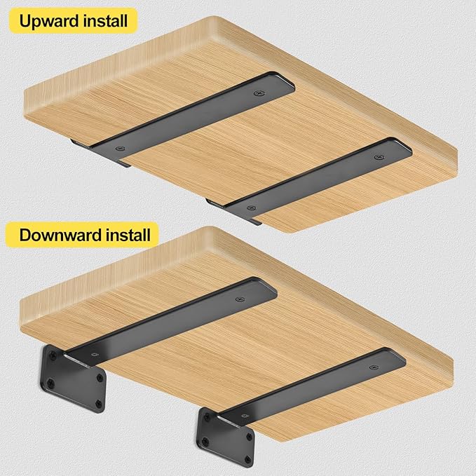 8 Pack - 10 inch Black Hidden L Shelf Bracket Iron Floating Shelf Brackets - Image 4
