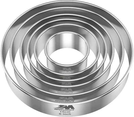 M JNGMEI 6 Pieces Stainless Steel Cookie Biscuit Cutter Set 2'', 3'',3.5'', 4'',5''and6'' Biscuit Plain Edge Round Cutters large Sizes Shape Molds Ranging from 2-6 Inches Multiple Sizes