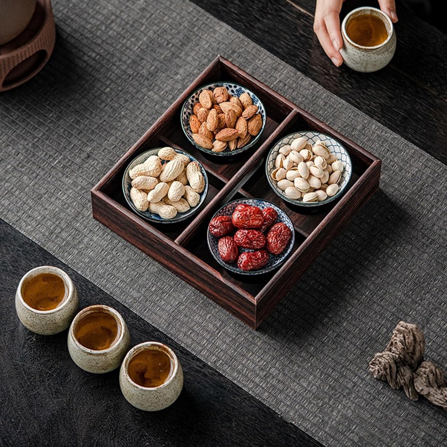 Rustic Wooden Serving Trays with Handle, Serving Platters, Charcuterie Board Set of 5 Nesting Food Trays for Serving Food, Home Decor/Breakfast/Coffee Table/Butler/Ottoman/Bed Tray