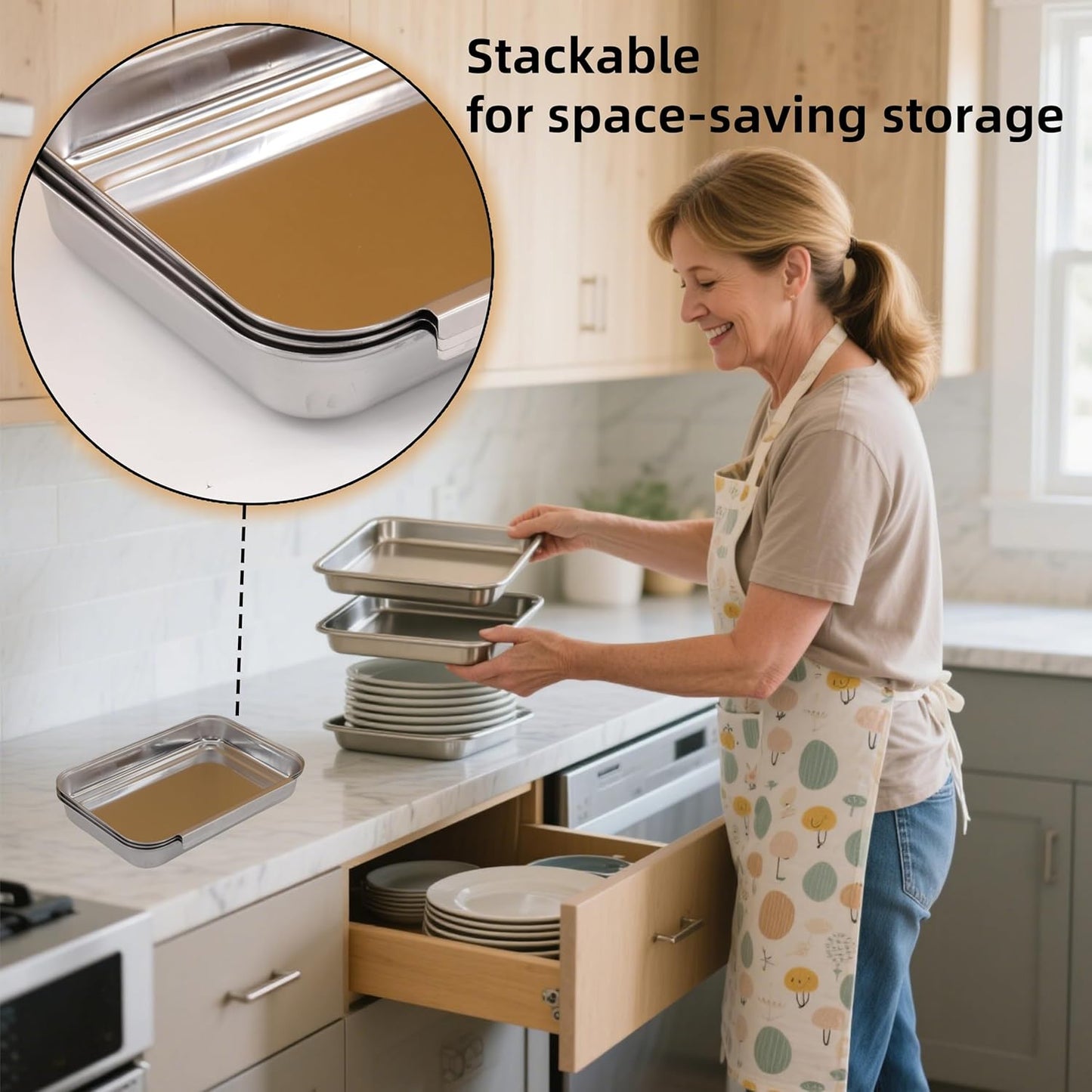 3-Piece Stainless Steel Breading Set – Interlocking Coating Trays for Chicken, Fish, Meat | Non-Slip, Dishwasher Safe, Oven Safe | Stackable Space-Saving Design for Flour, Egg, Breadcrumbs