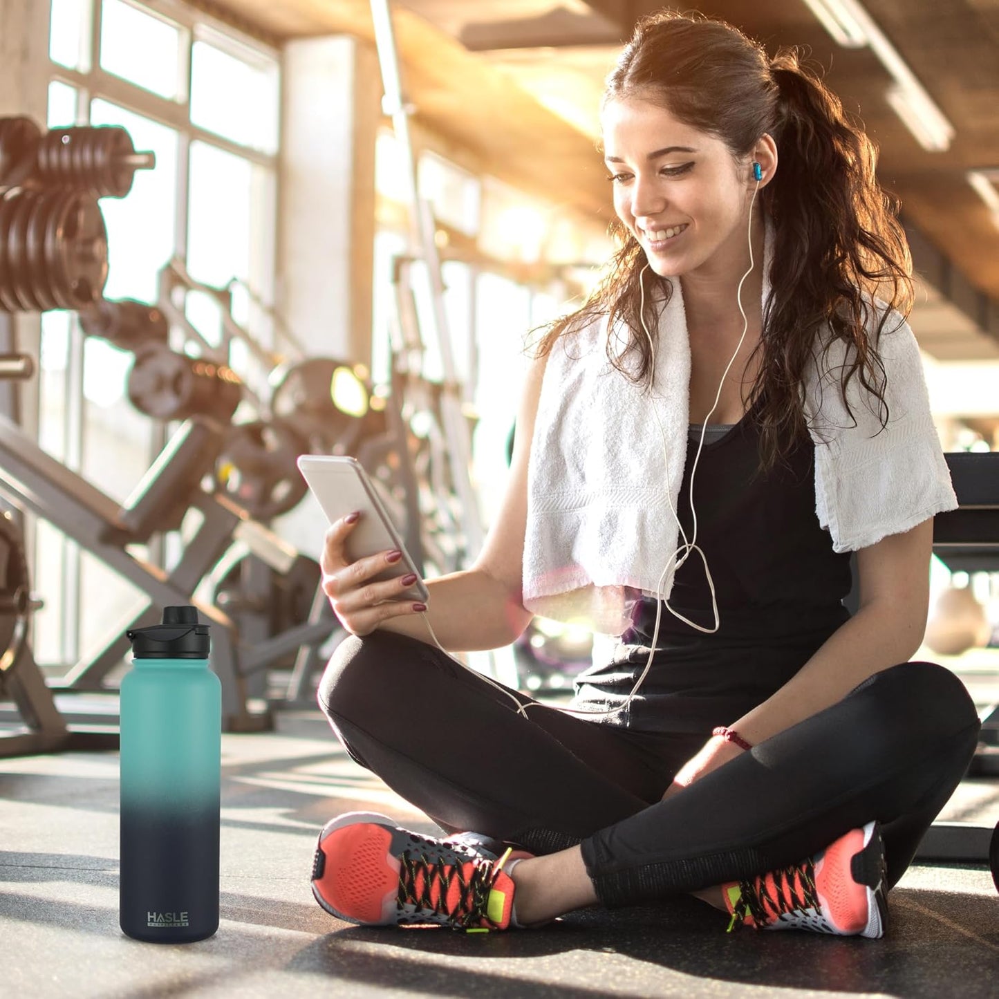 HASLE OUTFITTERS 40oz Stainless Steel Water Bottle, Vacuum Insulated Double Walled Leak Proof Sports Water Bottle with 2 Lids (Straw and Spout Lid) Keep Cold and Hot(Green Blue Gradient,1)