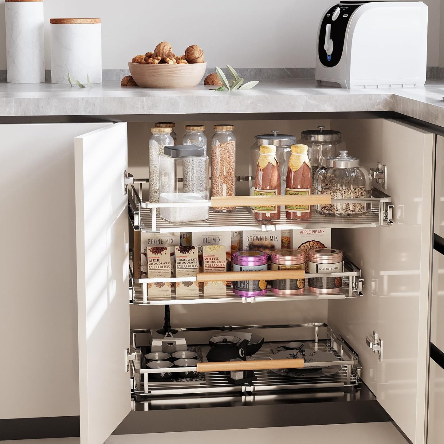 2Pack Expandable Pull Out Cabinet Organizer, Adjustable Width:12.3~18.5''W x 22.5''D Under Sink Organizer, Drawer Storage Shelves for Kitchen, Bathroom, Closet, Pantry, Cupboard, Pots, Pans