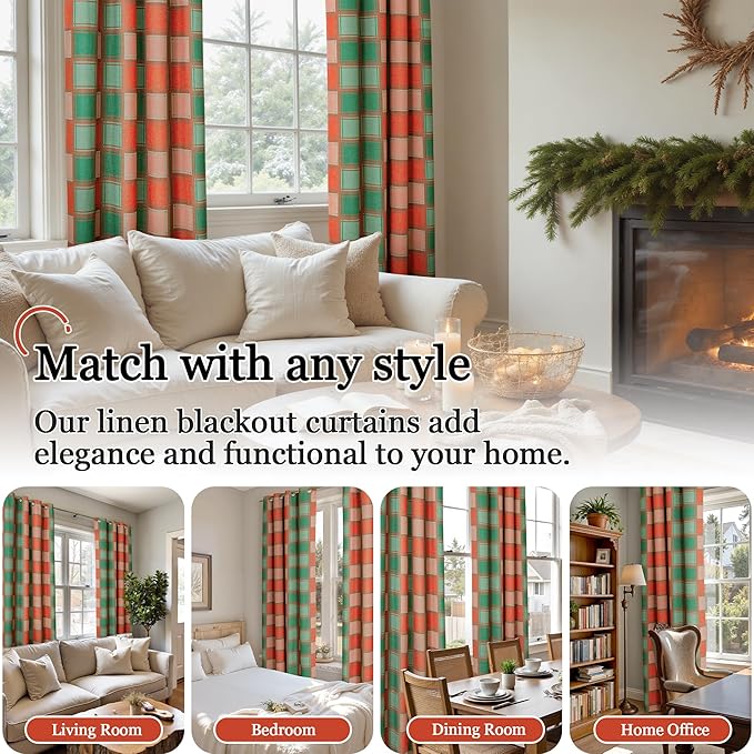 Lajode Plaid Curtains for Living Room 63 Inch Long - Image 3