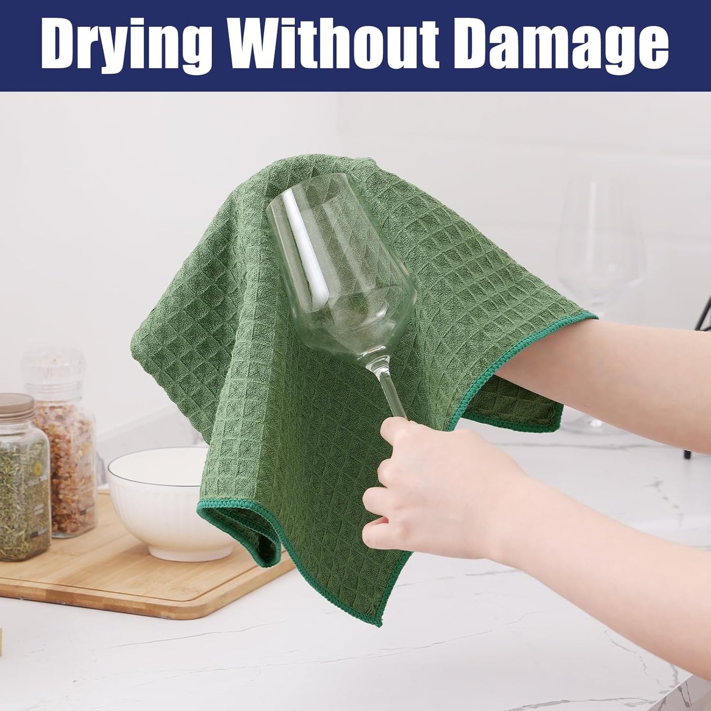 Homaxy Microfiber Waffle Weave Kitchen Dish Cloths, 12 x 12 Inch Ultra Absorbent and Solid Color Dish Towels for Kitchen Fast Drying Dishcloth for Washing Dishes, 8 Pack, Grass Green