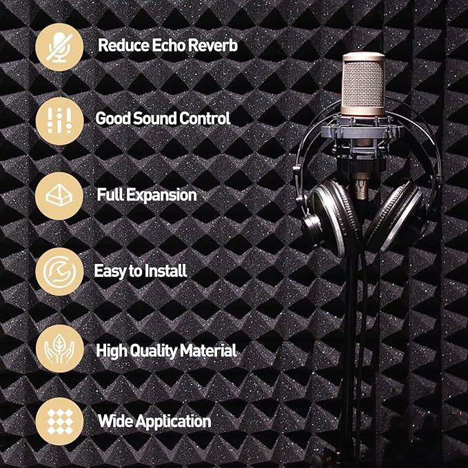 36 Pack AUSLET Acoustic Panels 12 x 12 x 2 Inches, Pyramid Sound Proof Foam - Image 5