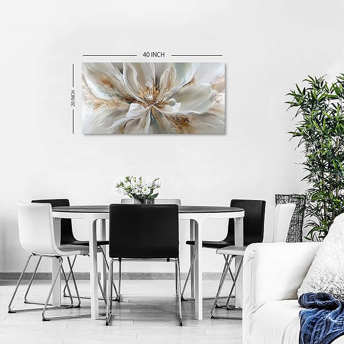 Flower Wall Art Vintage White Floral Canvas Pictures Abstract Blooming Flower - Image 2