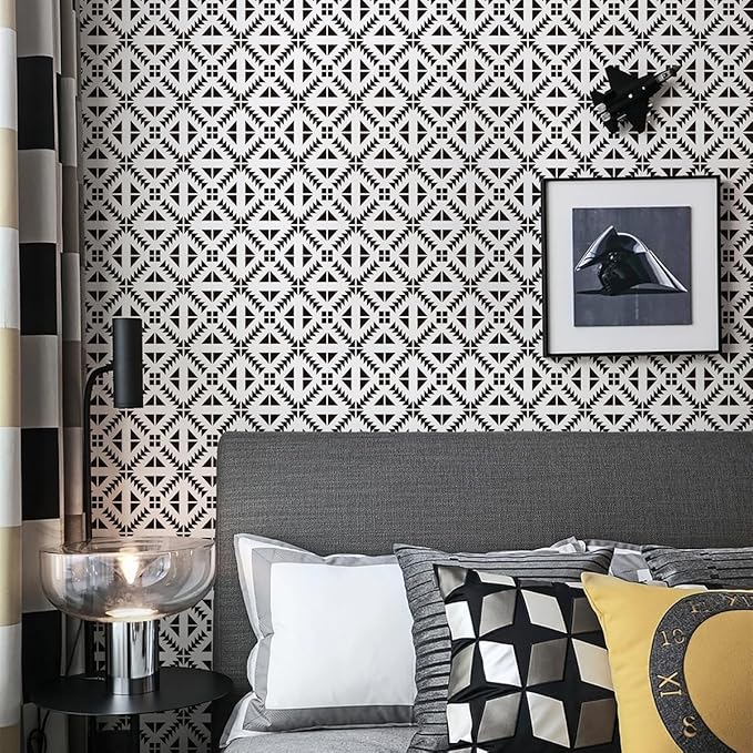 Jeweluck Black and White Peel and Stick Wallpaper Black and White Removable - Image 2