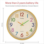 Foxtop 14 Inch Kids Wall Clock Silent Non-Ticking Battery Operated Colorful - Image 2