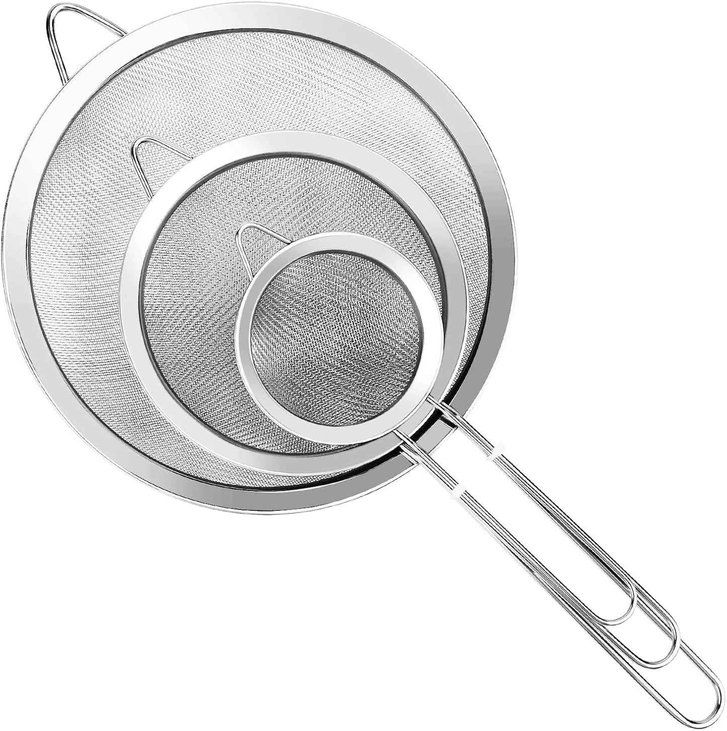 3Pcs Super Wire Extra Fine Mesh Strainer with Handle, Small Medium Large Size Sifter Metal Strainer Set, Stainless Steel Sieve Fine Mesh Strainers for Kitchen Rice Juice Quinoa Food Flour Baking YLYL