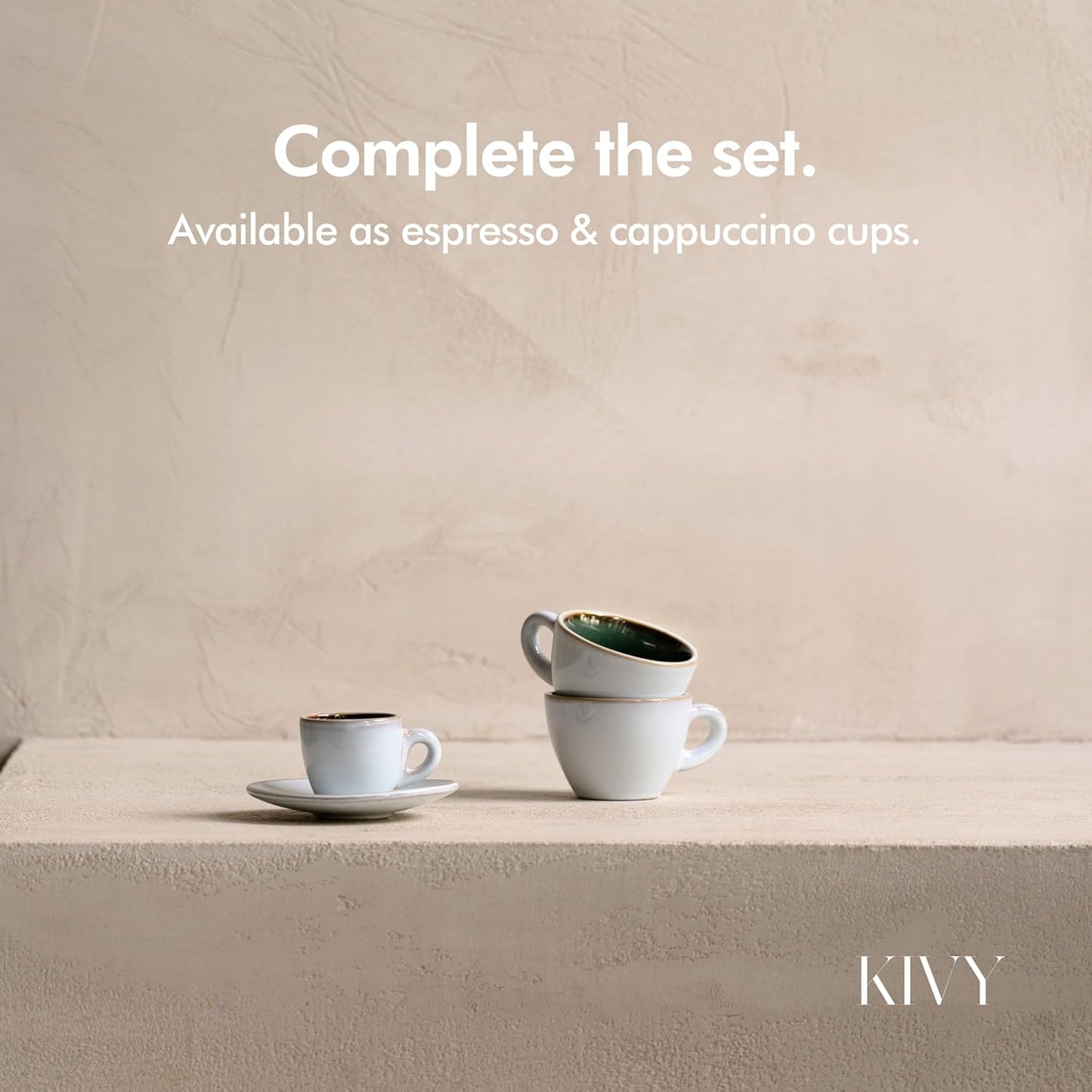 KIVY Cappuccino cups [4x 8oz] - Thick-walled stoneware cappuccino cup set for latte art - Latte mugs - Latte cup set - Small coffee cups - Latte art cup - Ceramic latte cup and saucer set of 4