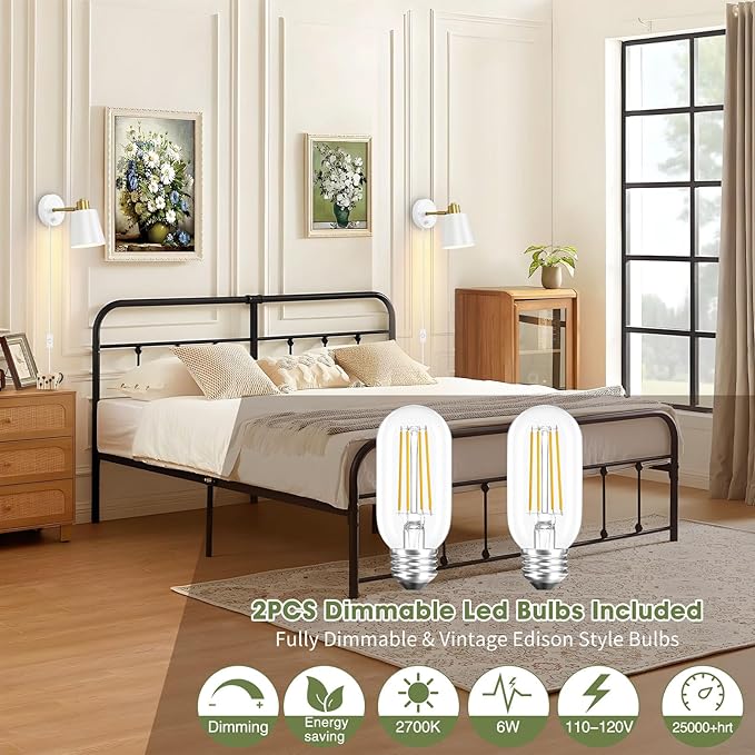 Lomoky Dimmable Wall Sconces Set of 2, Adjustable Angle Wall Lights - Image 6
