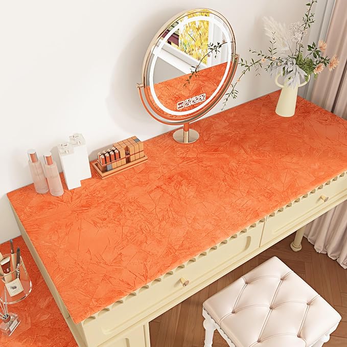 Wallercity Crinkle Creative Orange Flocking Fabric Wallpaper Peel and Stick - Image 2
