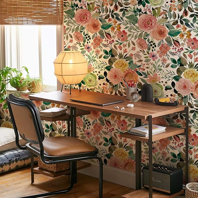 JiffDiff Floral Wallpaper Peel and Stick Pink Floral Wall Mural Removable Peony - Image 5