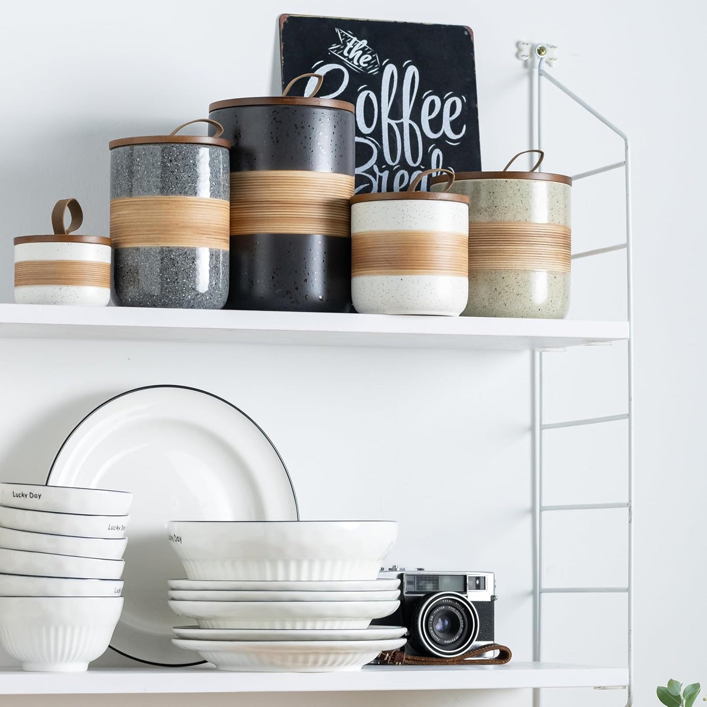 Spice Jars with Lid, Coffee Container Kitchen Food Storage Jars for Spice Sugar Tea Bag, Stackable Decorative Canisters for Countertop, 37 fl.oz