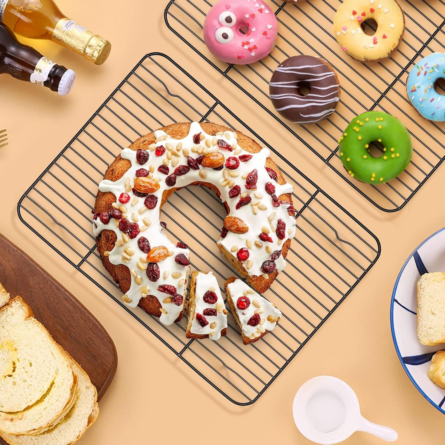 P&P CHEF Cooling Baking Rack Pack of 2, Stainless Steel Cooling Racks for Cooking Baking Roasting Grilling Drying, Dense Wires & Smooth Edge, Easy to clean, Black,15.3" x 11.25"