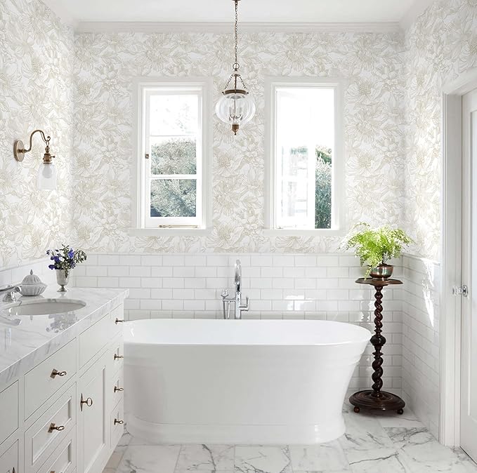 Ismoon Large Floral Peel and Stick Wallpaper Boho Beige Contact Paper - Image 7