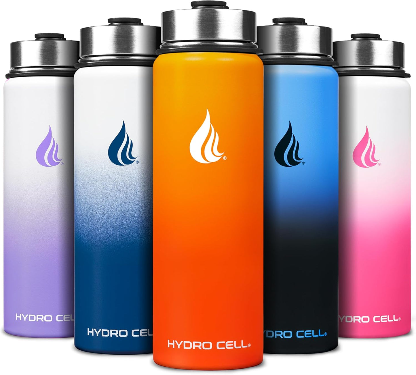 HYDRO CELL Stainless Steel Insulated Water Bottle with Straw - For Cold & Hot Drinks - Metal Vacuum Flask with Screw Cap and Modern Leakproof Sport Thermos for Adults (Red/Orange 24oz)