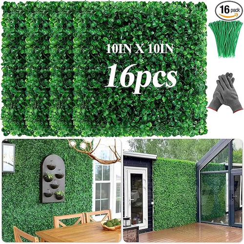 16 Pcs 10" X 10" Artificial Grass Wall Panels, UV-Resistant Fake Boxwood Panels by Evatage