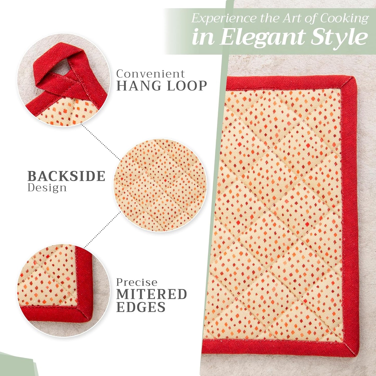 Maison d' Hermine Pot Holders 100% Cotton Heat Resistant Potholders 8" x 8" Hot Pads with Loop BBQ, Cooking, Baking, Grilling, Kitchen, Handling Hot Pans (Pack of 1, Kalahari)