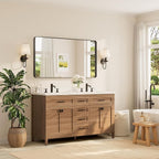 TETOTE 55 x 30 Inch Bathroom Mirror, Matte Black Modern Metal Frame Rectangle - Image 2