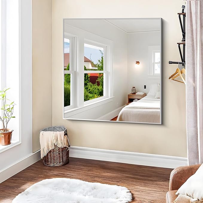 KOCUUY Silver Mirror, HD Tempered Glass, Anti-Rust Frame, Modern Design - Image 5