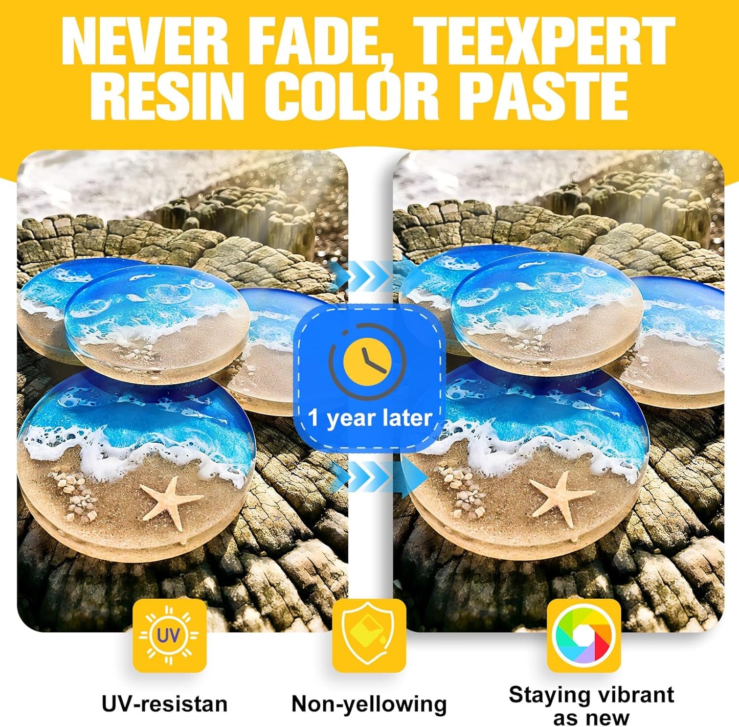 Teexpert Pigment Paste for Epoxy Resin: 10.15oz/300ml Highly Concentrated & Easy to Mix 6 Colors Opaque Liquid Epoxica Dye Set for Resin Coloring, Resina Art Painting and DIY Projects