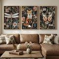 Framed Vintage Botanical Animal Wall Art Set of 3, Dark Floral Butterfly by Cuspin