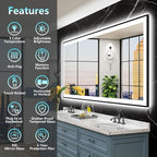 96x36 Black Framed LED Bathroom Mirror - Image 2