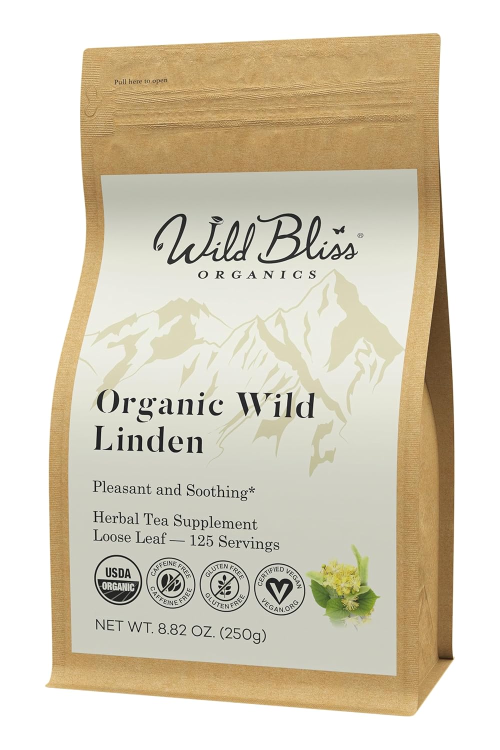 Wild Bliss Organic Linden Flower Tea - Caffeine Free Loose Leaf Calming Herbal Tea - 8.8 Ounces - 125 Servings