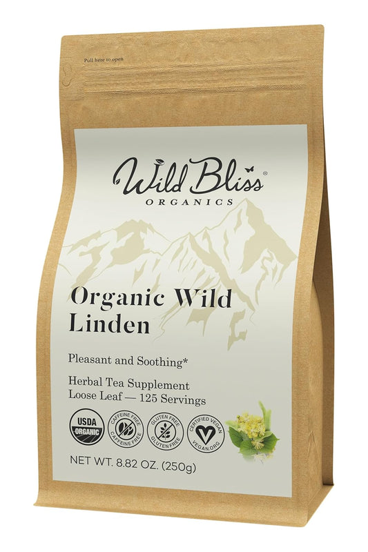 Wild Bliss Organic Linden Flower Tea - Caffeine Free Loose Leaf Calming Herbal Tea - 8.8 Ounces - 125 Servings