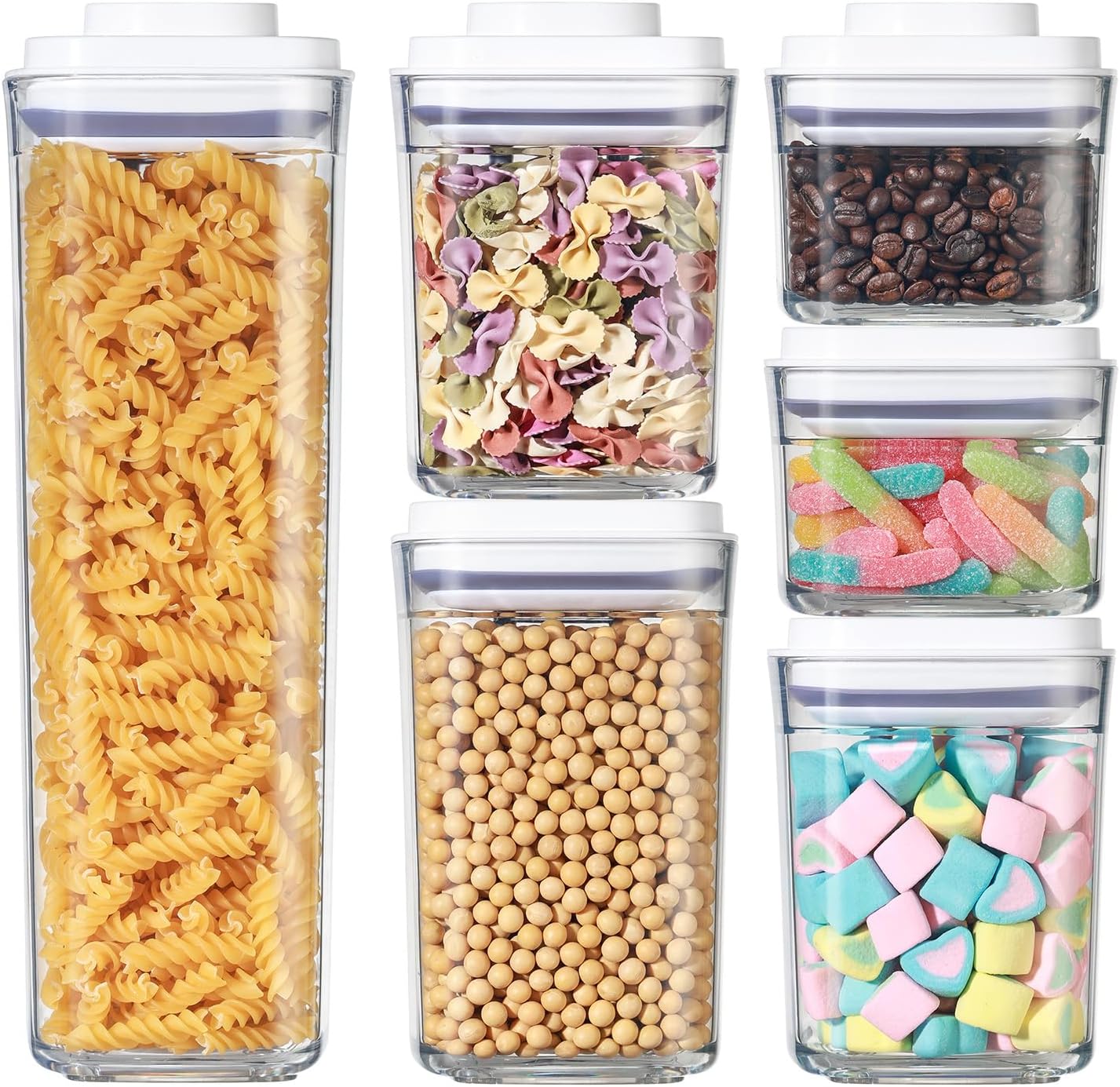 Food Airtight Containers storage with Lids 6 Pack One Button Open/POP UP/Kitchen Storage Organization for Coffee Tea Brown Sugar Cereals 350ml/700ml/950ml/1800ml