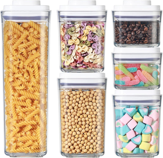 Food Airtight Containers storage with Lids 6 Pack One Button Open/POP UP/Kitchen Storage Organization for Coffee Tea Brown Sugar Cereals 350ml/700ml/950ml/1800ml