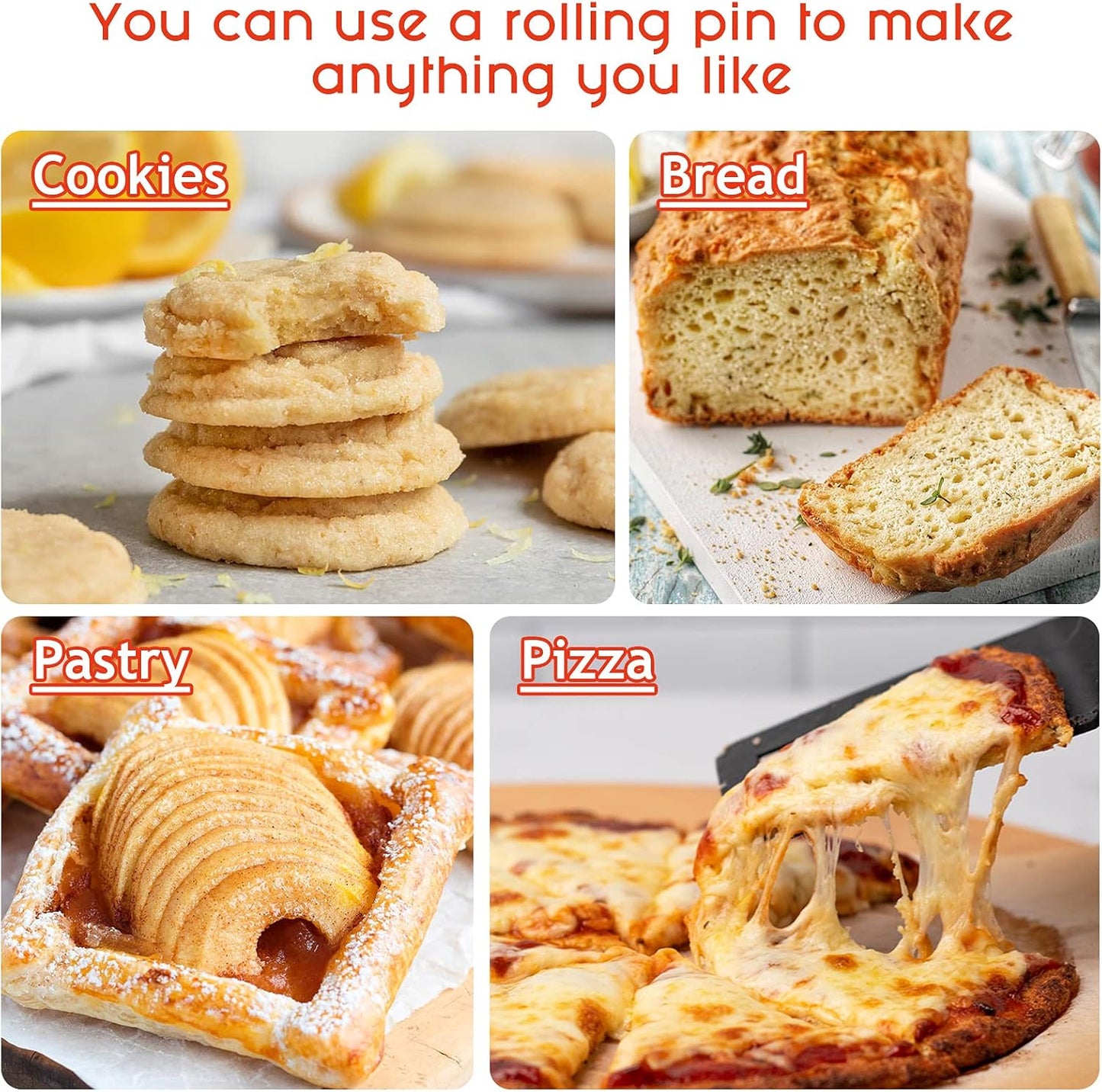 Rolling Pin Dough Roller for Baking with Thickened Non Stick Silicone Metal Handle Rolling Pin Stainless steel Fondant Roller Pin Cookie Pastry Kitchen Accessories 13.8 X 1.5 Inches