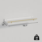 WOPITUES Floating Shelves with Gold Metal Guardrail, Shelves - Image 3