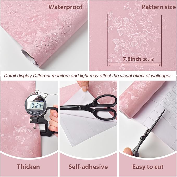 Pink Wallpaper Silk Embossed Floral Pink Contact Paper Peel and Stick 118inL - Image 2