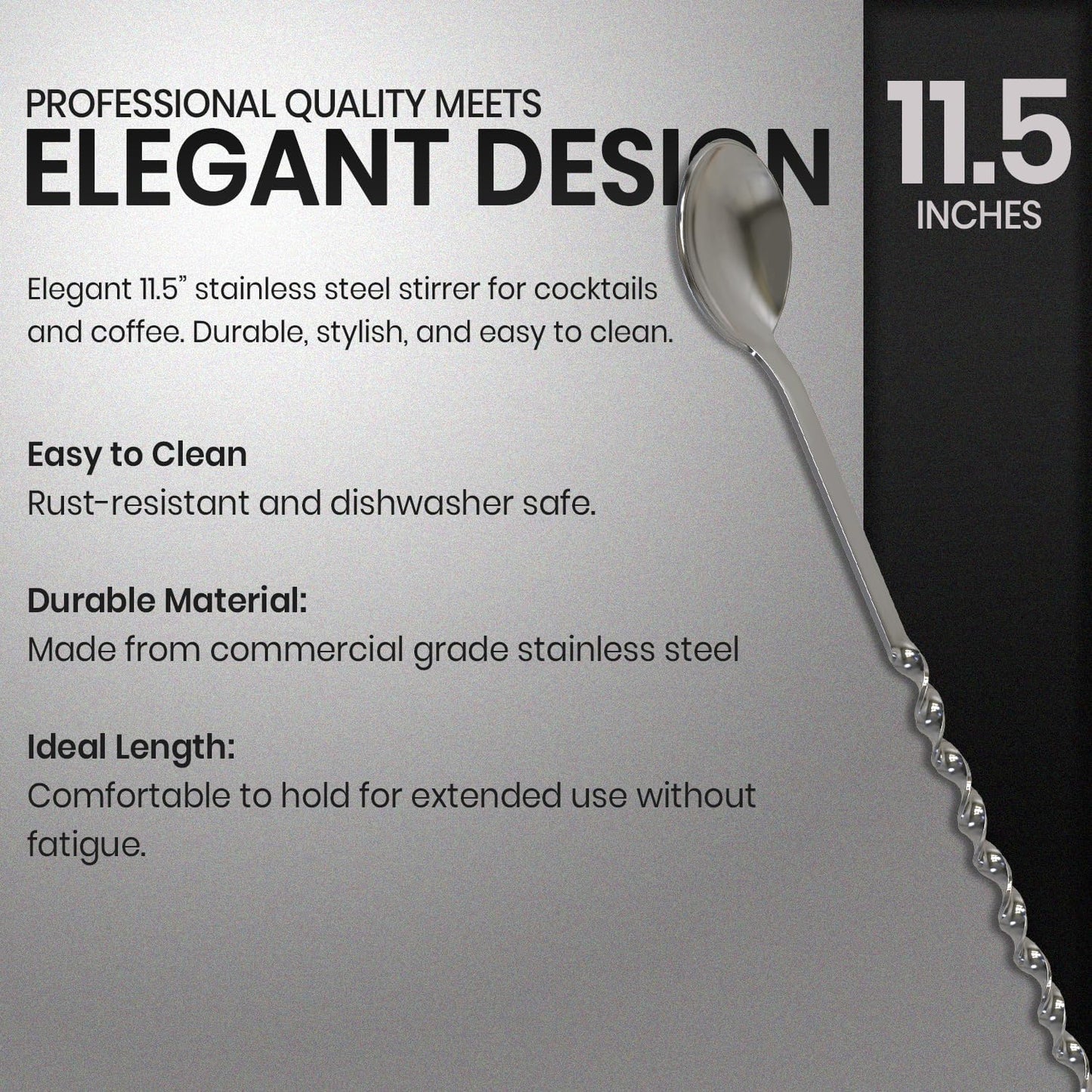 Rattleware Elegant Swirl Stem Bar Twist 11.5" Stirrer/Spoon - Commercial Grade Stainless Steel, Ideal for Drink & Coffee Enthusiasts, Perfect for Home & Commercial Use