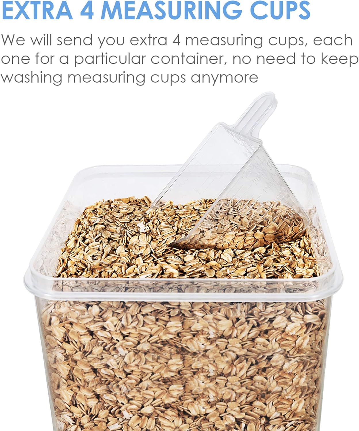 Vtopmart Extra Large Tall Airtight Food Storage Containers 4 Pieces 5.9qt / 6.5L-Plastic PBA Free Kitchen Pantry Canister for Spaghetti, Flour and Baking Supplies - Include 24 Labels, Blue