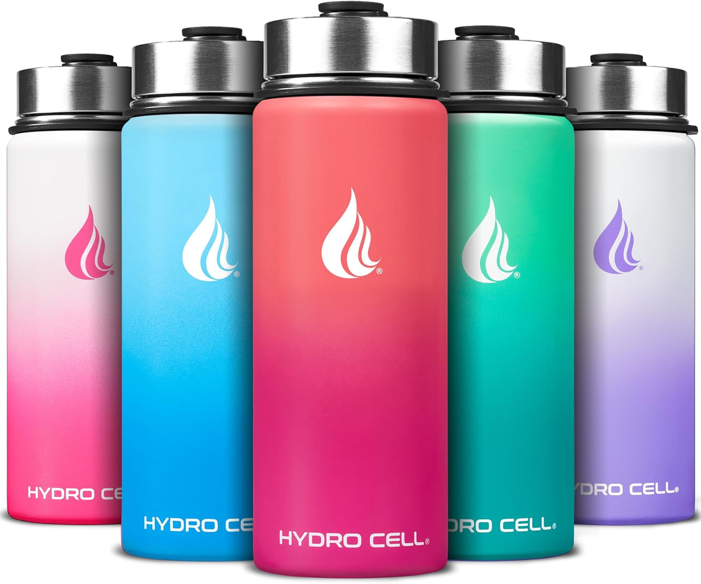 HYDRO CELL Stainless Steel Insulated Water Bottle with Straw - For Cold & Hot Drinks - Metal Vacuum Flask with Screw Cap and Modern Leakproof Sport Thermos for Adults (Coral/Punch 18oz)