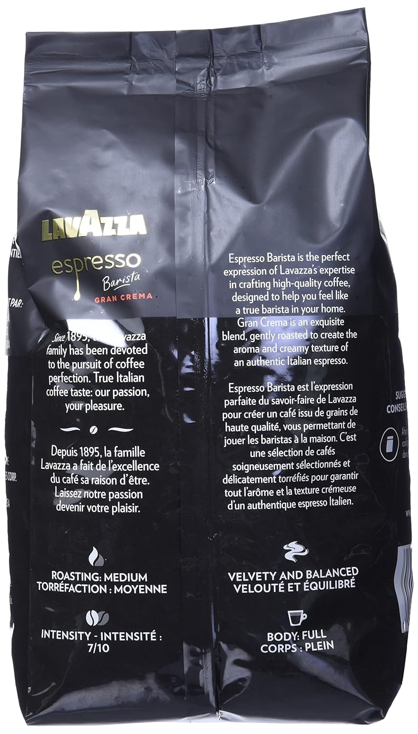 Lavazza Espresso Barista Gran Crema Whole Bean Coffee Blend, Medium Espresso Roast, 1 kg Bag - Chocolate and Spicy Aroma
