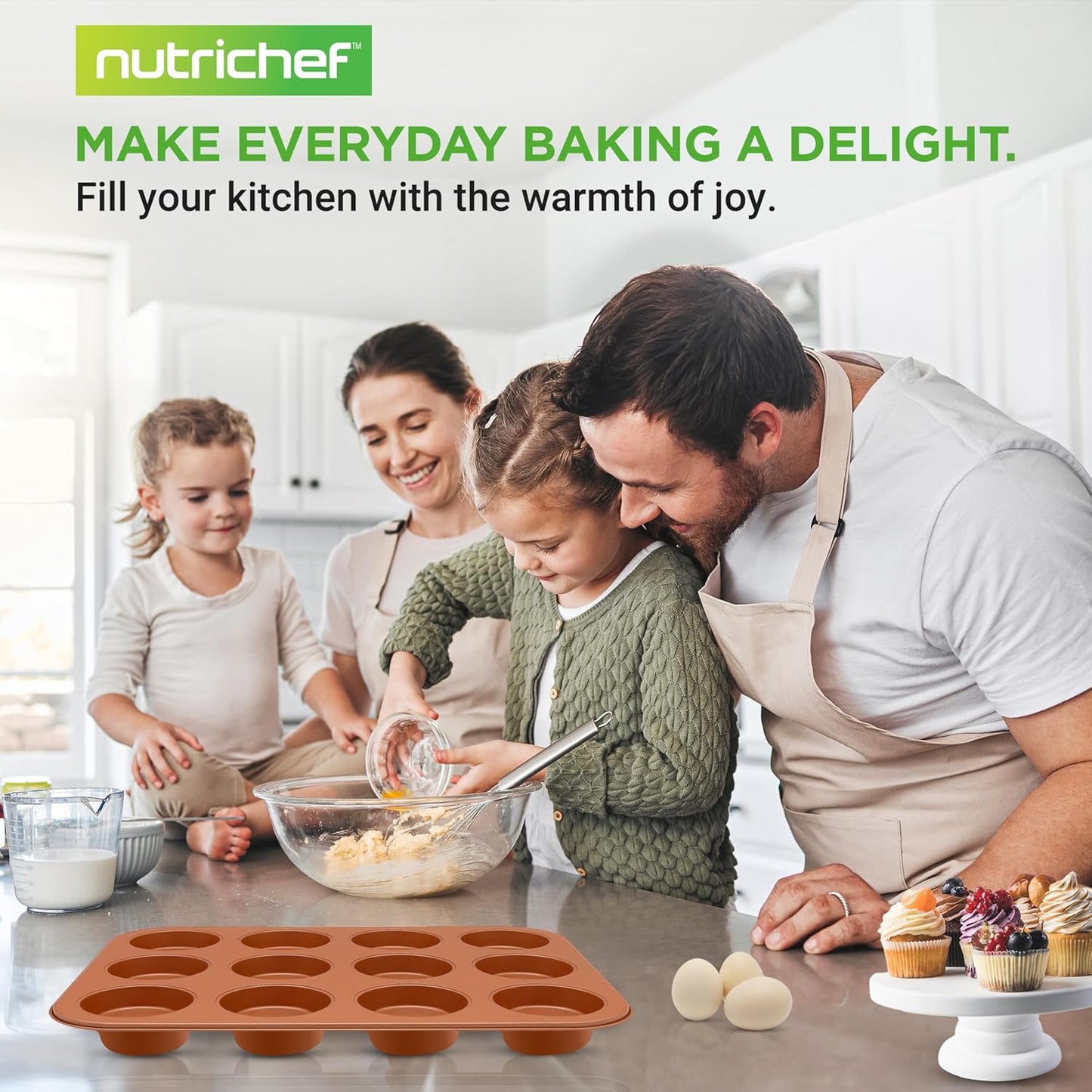 NutriChef 12-cup Copper Oven Muffin Pan, Non-Stick Coated Layer Surface, Even Heating Muffin Tray for Muffins, Cupcakes, Pastries & Mini Pies, Used for Model Number NCBSCC54