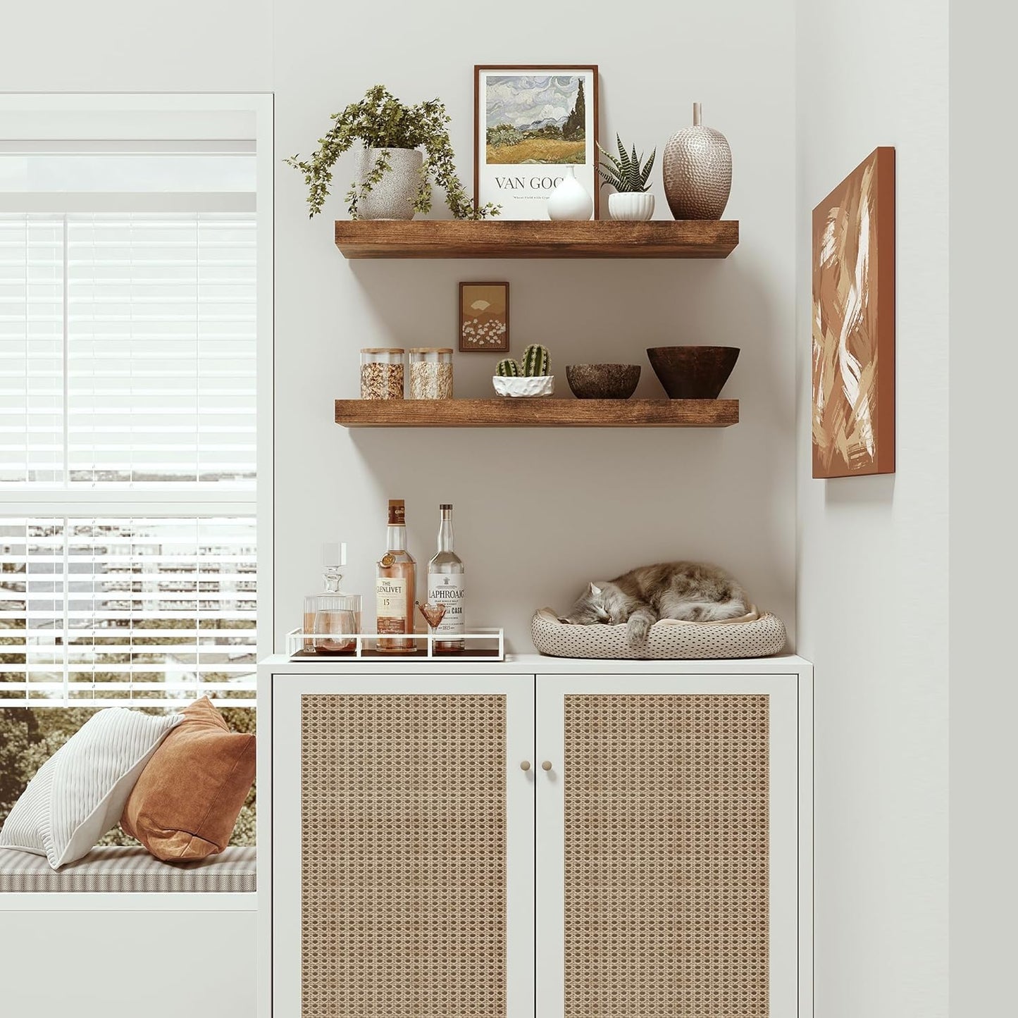 Vivelove Bathroom Floating Shelves for Wall 24 inchs Long, 9.1” Deep x 1.6” Thick Wall Shelves for Bedroom, Living Room, Kitchen, Office, Rustic Farmhouse Shelf Decor with Invisible Bracket, Set of 2