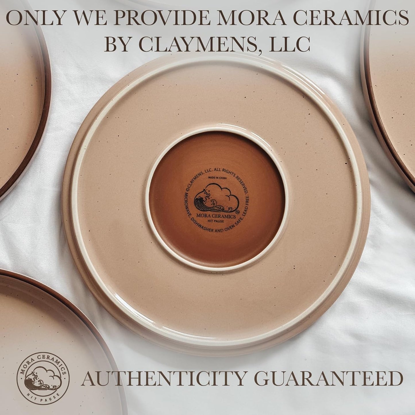 Mora Ceramic Flat Dinner Plates Set of 6, 10.5 in High Edge Dish Set - Microwave, Oven, and Dishwasher Safe, Scratch Resistant, Modern Dinnerware- Kitchen Porcelain Serving Dishes - Chai
