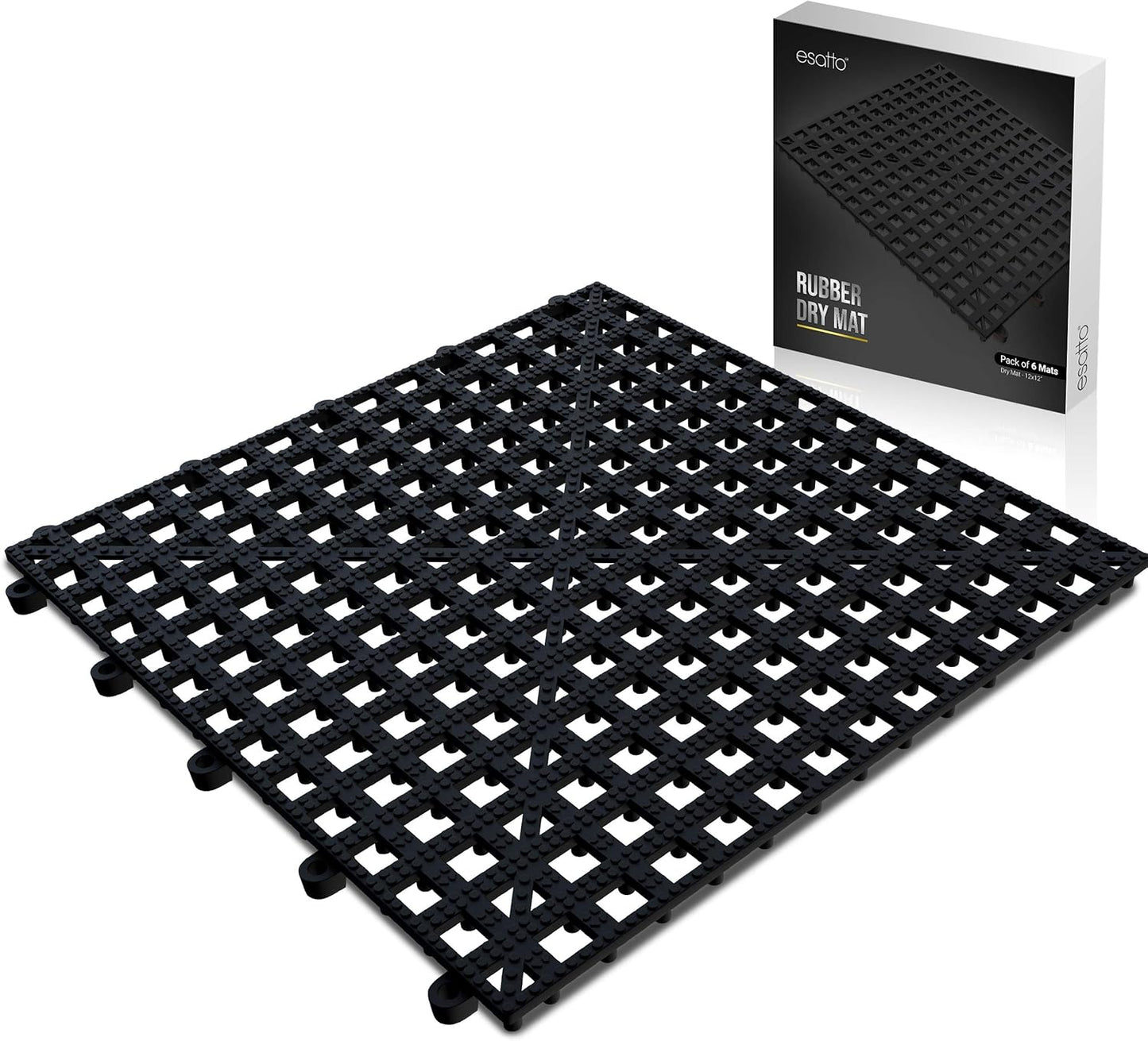 Esatto 12 Pack Interlocking Shelf Mats 12″, Black – for Spills, Clean Bars, Stain Protection, and an Anti-Slip Surface