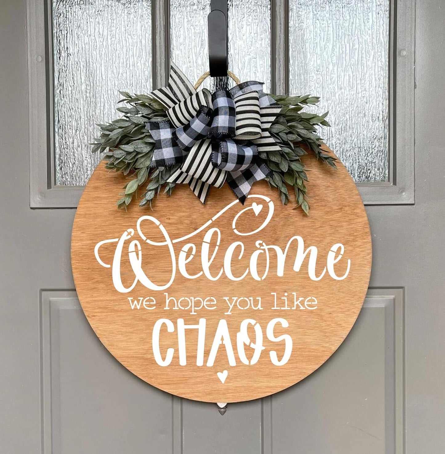 Funny Welcome Stencils for Painting Sarcastic Round Stencil Large Gather Stay Awhile Templates for Door Hanger,Doormat, Porch Sign, Wreath